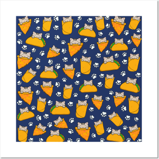 Cute cat burrito, taco and pizza pattern Posters and Art